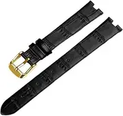 ZJSCNBE Genuine Leather Watchband Fit for Rado Crystal R2285415 Male Female Notch Butterfly Buckle Watch Strap Accessories 14 18mm(Black-Golden-1,18x6mm)