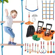 VEVOR Ninja Warrior Obstacle Course for Kids, 2 x 56 ft Weatherproof Slacklines, 500lbs Weight Capacity Monkey Line, Outdoor Playset Equipment, Backyard Toys Training Equipment Set with 12 Obstacles