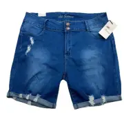 At Seven Shorts Distressed Stretch Women's Plus 22 Medium Wash Blue