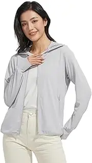 [Generic] Women's Full Zip UPF 50+ Sun Protection Hoodie Jacket Lightweight Athletic Sun Hoodie with Pockets and Thumbhole Light Grey XXXL