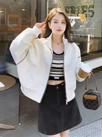 在飛比找樂天市場購物網優惠-白色棒球服外套女春秋開衫夾克高級感超好看
