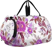 Boys Night Sports Bag Weekend Blazer, Girls Travel Bags, Sports Bag, Cute Elephant Flowers, White, Purple Flowers Red-Brown Leaves, Classic