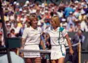 Steffi Graf of Germany and Martina Navratilova of the USA leave C - Old Photo 2