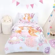 4 Piece Toddler Bedding Set, Ultra Soft and Breathable Cartoon Mermaids Toddler Comforter Sets for Girls Includes Quilted Comforter, Fitted Sheet, Flat Sheet and Pillowcase, Purple