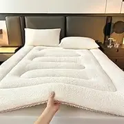 Japanese Floor Futon Mattress Foldable Tatami Mat Portable Camping Sleeping Pad Roll Up Floor Lounger Bed Boys Girls Dormitory Thicken Mattress(White,200x220cm(79x87inch))