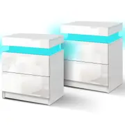 2x ALFORDSON 2 Drawers Bedside Table Perla LED Nightstand (White)
