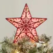 Light Up Shimmer Lattice Star Christmas Tree Topper 9" LED Red Holiday Decor 5pt