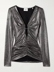 [Marant Étoile] Marant Étoile - Buffy Cutout Ruched Metallic Stretch-jersey Top - Gunmetal - FR 38 FR 38 Metallic
