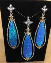 Sterling Silver Gilson Opal Gold Vermeil Oblong Earring And Pendant Set
