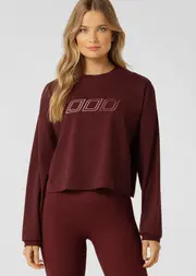 [Lorna Jane] Iconic Lightweight Sweat in Red, Cotton, Size - 2XS 2XS Plum Red