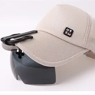 免運 有貨 夾帽式偏光鏡眼鏡族也可用 夾帽眼鏡戶外休閒路亞釣魚護目鏡夾帽子可翻轉高爾夫球帽太陽墨鏡(多段多角度可調設計)