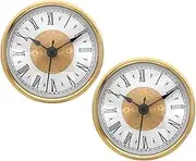 uxcell 3.1" 80mm Quartz Clock Insert, 2 Pcs Round Quartz Movement Miniature Clock Mini Roman Numeral Clock Fit 75mm/3" Diameter Hole for Replacement Home, Gold Tone, Style 18