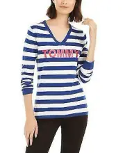 Tommy Hilfiger Womens Blue Striped Long Sleeve top, Sapphire, Size M