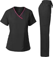 [Dagacci Medical Uniform] Women's Scrub Set Stretch Contrast Binding Top and Pants