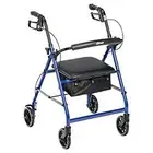 Lightweight Aluminum Rollator Walker 6" Wheels Rolling Blue Seat Pouch Backrest