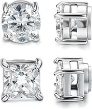 [Kakonia] 2 Pairs Stainless Steel Magnetic Stud Earrings for Men Women Non-piercing CZ Hypoallergenic