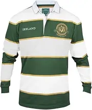 [Croker] Green and White Striped Rugby Jersey - Cotton Polyester Embroidered Long Sleeve Polo Shirt Perfect for StPatrick's Day