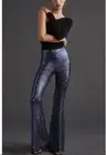 NEW ANTHROPOLOGIE JONI FLARE SEQUINED PANTS NAVY BLUE WITH LINING SIZE US4 = UK8