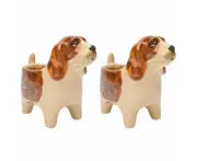 2PK Urban Georgie Dog Ceramic Planter Flower/Plant Pot Decor 25x18cm Brown/White
