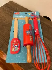Stitch Aloha Christmas Holiday 3 Piece Baking Set Spatula Rolling Pin Whisk New