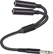 1/4" TRS to Dual tunghey Nylon Braided 1/4" Female Splitter Y Cable, tunghey 1/4 Inch 6.35mm Stereo Plug/Male to Dual 1/4 Inch 6.35mm Jack/Female, Black (30cm)