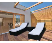 Black Suntra Wicker Outdoor Sun Beds 3 Piece With Beige Cushion Cover