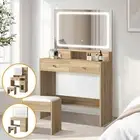 Oikiture Dressing Table Stool Set LED Makeup Mirror Vanity Desk Natural
