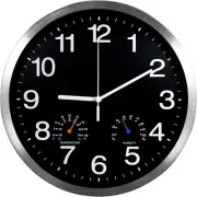12 Inch Silver Aluminum Frame Wall Clock with Thermometer Hygrometer Battery Ope