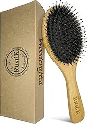 Boar Bristle Hair Brush by RustiK, Eco Friendly, Detangling, Nylon Soft Pin, Anti Static, Paddle Brush, Woodcrafted For Men and Women.