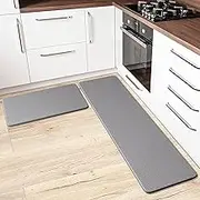 Kitchen Mat for Floor 2 Piece Kitchen Rugs Kitchen Runner Anti-Fatigue Anti Slip Mats Cushioned Durable Mats for Comfortable Standing and Cooking Included Sizes (45x75cm and 45x150cm) - Grey