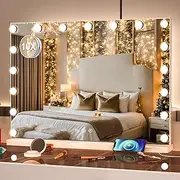Vanity Mirror with Lights,Hollywood Mirror with Lights,Lighted Makeup Mirrors USB Charging Port 3 Color Modes Dimmable Touch Control 10x Magnifying (60 x 50 cm)
