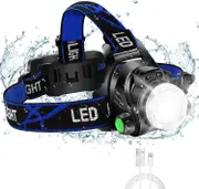 Super Bright Headlamp, Usb Rechargeable Led Head Lamp, Ipx4 Zoomable Waterproof Headlight With 4 Modes And Adjustable Headband, Hard Hat Light Perfect