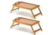 2x Bamboo Folding Food Breakfast Dinner Bed Tray Lap Desk Serving Table