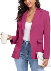 [Rescay] Women's Work Office Blazer One Button Notched Lapel Business Tuxedo Blazer Casual Blazer Jackets Suit Petite