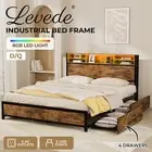 Levede Double Queen Bed Frame RGB LED 4 Storage Drawers USB Charge Headboard