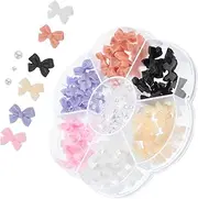 SAFIGLE 7Grids Nail Charms with Pearl Bow Designs of Decorative Nail Gems for Women for Manicure Art Birthdays Weddings and Special Occasions