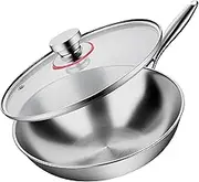 LOLYKITCH Tri-Ply 13 Inch Stainless Steel Wok Pan with Lid, Stir-Frying Pan,Induction Wok,Dishwasher and Oven Safe.(Removable Handle)