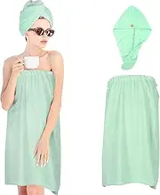 Women Microfiber Bath Wrap Towel and Hair Drying Towel - Adjustable Soft Body Wraps Dress with Hair Towel, Super Absorbent to Quick Drying Hair and Body (Mint Green)