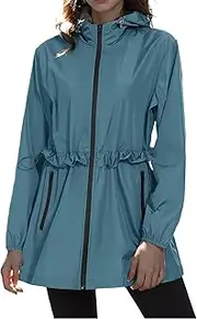[Generic] Women's Lightweight Rain Jacket Hooded Waterproof Raincoat Windbreaker Outdoor Travel