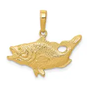 14k Yellow Gold Open Mouthed Bass Fish Pendant