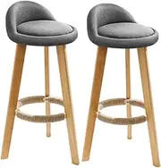 Set of 2 Grey Counter Height Bar Stools with Rubberwood Legs Kitchen Breakfast Chairs for Home Bar Seat Height 68cm Modern Breakfast Barstools for Dining Room or Kitchen Island