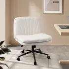 Mid Back Office Chair with Padded Seat Criss Cross Chair Beige