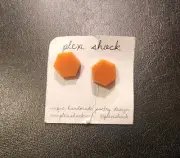 Plexi Shock Orange Fizz Hexagon Plastic Stud Earrings Italy Studs Geometric Mod