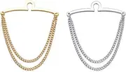 [runootPR] Men's 2Pcs Double Tie Chain For Men Classic 2.4" Gold Silver with Double Chain Tie Clips Business Wedding Jewelry, 2.4", Non-Precious Metal, No Gemstone
