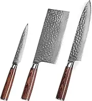 3-PC Damascute Kitchen Knife Set with Vg-10 Cord (Chef's Knife, Cleaver, Paring Knife)