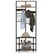 Costway 5-Tier Corner Hall Tree Coat Rack Entryway Clothes Rack w/Shoe Bench Storage Organizer Brown