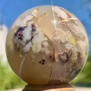 231G Natural Sakura Flower Agate QUARTZ Sphere Crystal Ball Reiki Healing