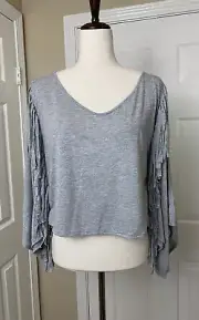 Coolwear Womens Blouse Size Large Gray Fringe Crop Top New