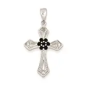 Sterling Silver Black CZ Diamond Accent Cross Pendant