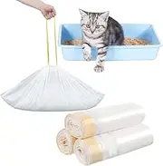 Ptwola 60 Count Cat Litter Box Liners Jumbo Large Durable Drawstring Pet Litter Waste Bags Heavy Duty Extra Thick Replacement Kitty Litter Pan Liners for Automatic Self-Cleaning Robot, 3 Rolls 36"x18"